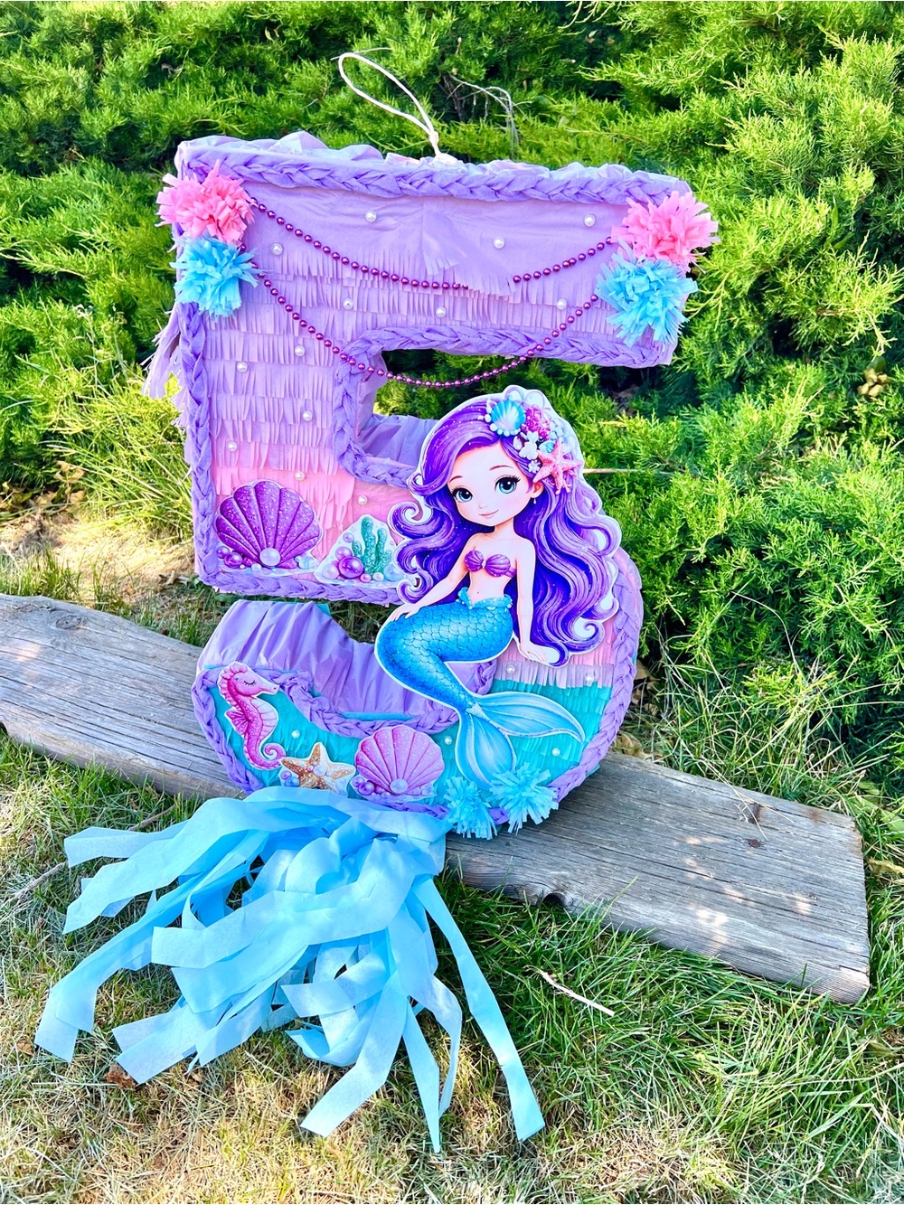 Purple Mermaid Number 5 Kids Party Piñata - Mermaid Design
